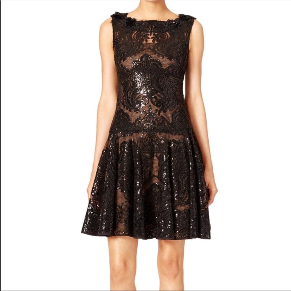 Marchesa Notte black sequin dress- size 8